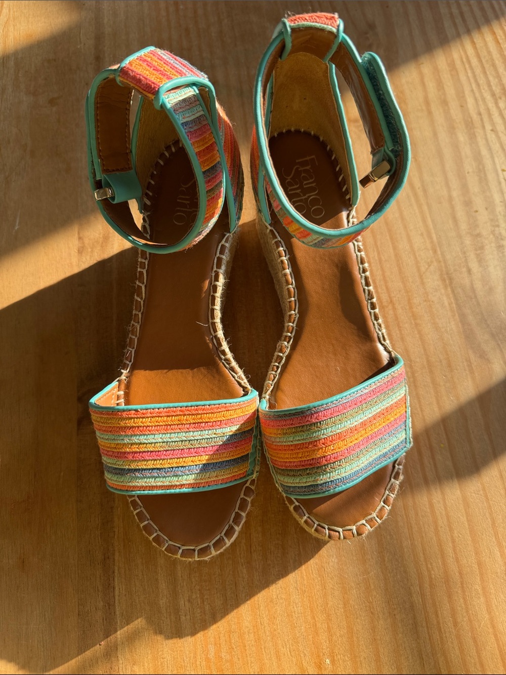 Franco Sarto Multicolor Striped Ankle-Strap wedge Sandals